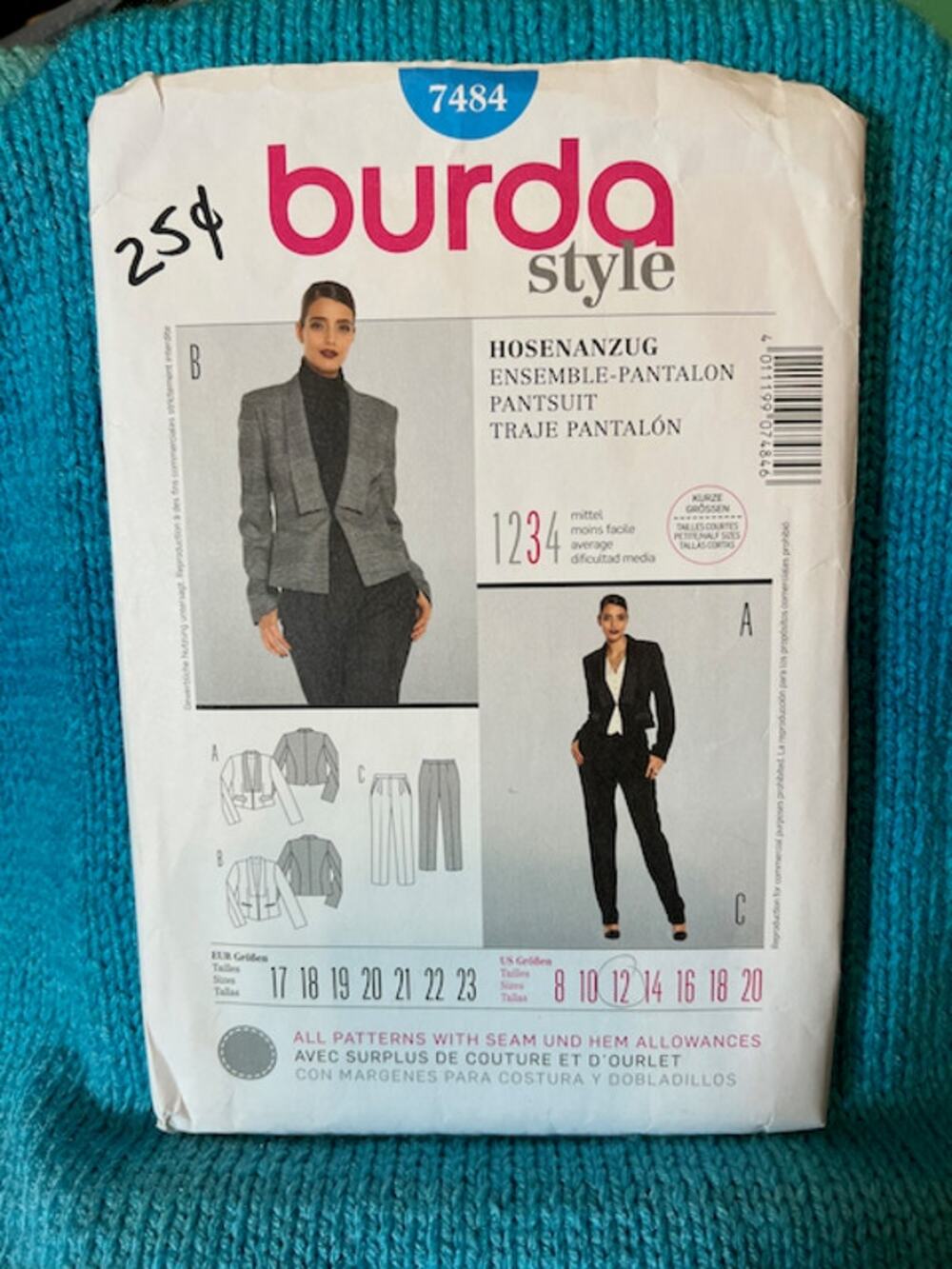 Burda 7484 sewing pattern womens suit blazer pants